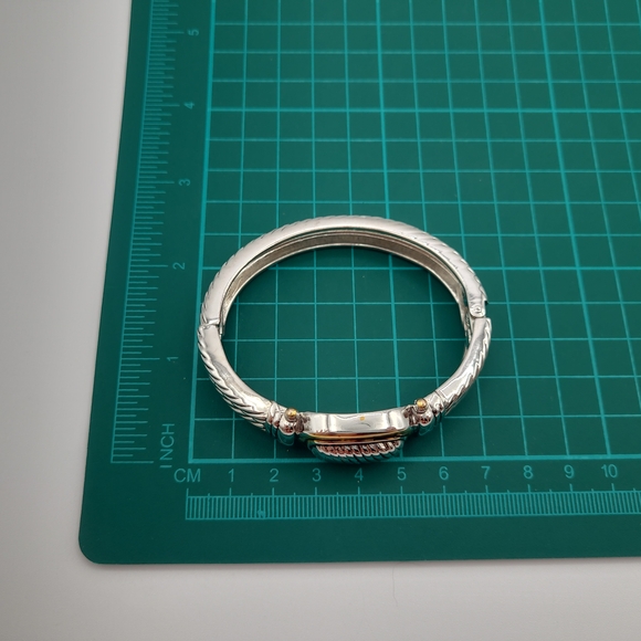 Vintage Two Tone Cable Hinged Bangle Bracelet Silver Gold Tone Chunky Cuff - Picture 14 of 14